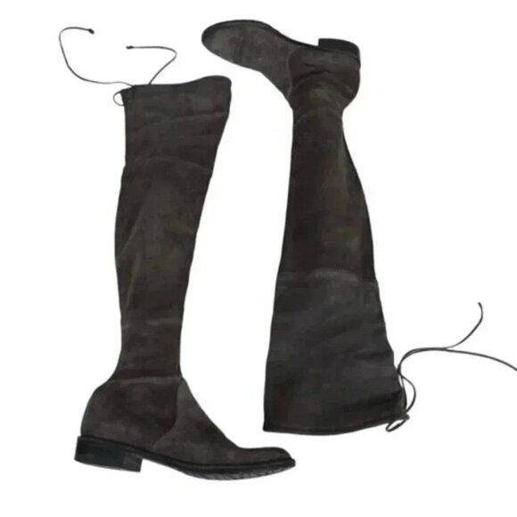 Stuart Weitzman Lowland Over the Knee Boots Suede BrownTie Size 5 - Picture 2 of 12